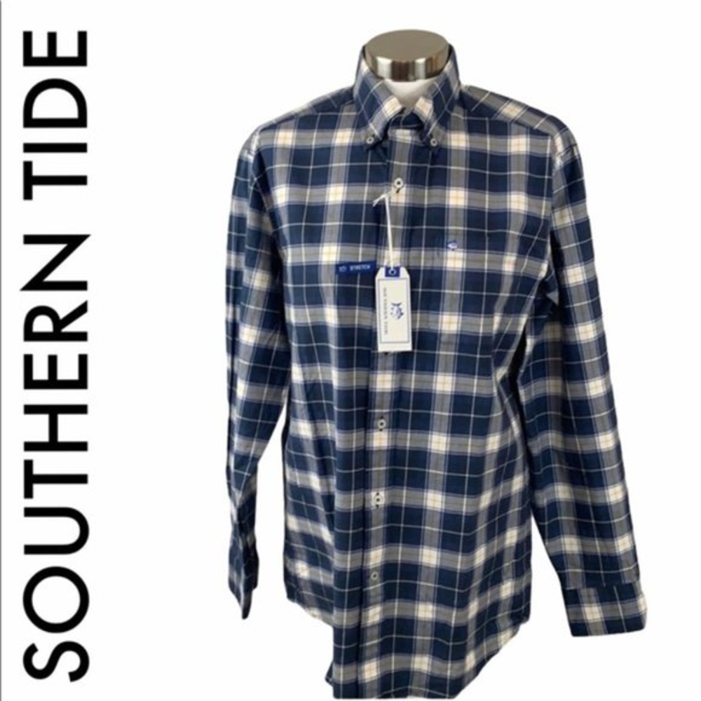 SOUTHERN TIDE NWT MEN’S BLUE WHITE YELLOW SHIRT S‎